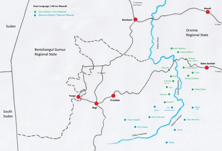Hozo speaking villages in Oromia Regional State